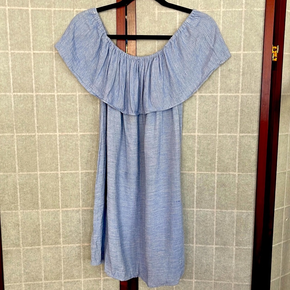 Zara Basic Blue Off the Shoulder Dress